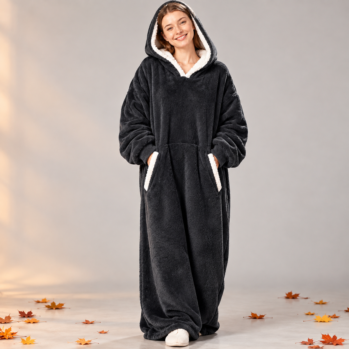 Wärmling Hoodie-Decke – Nachtschwarz