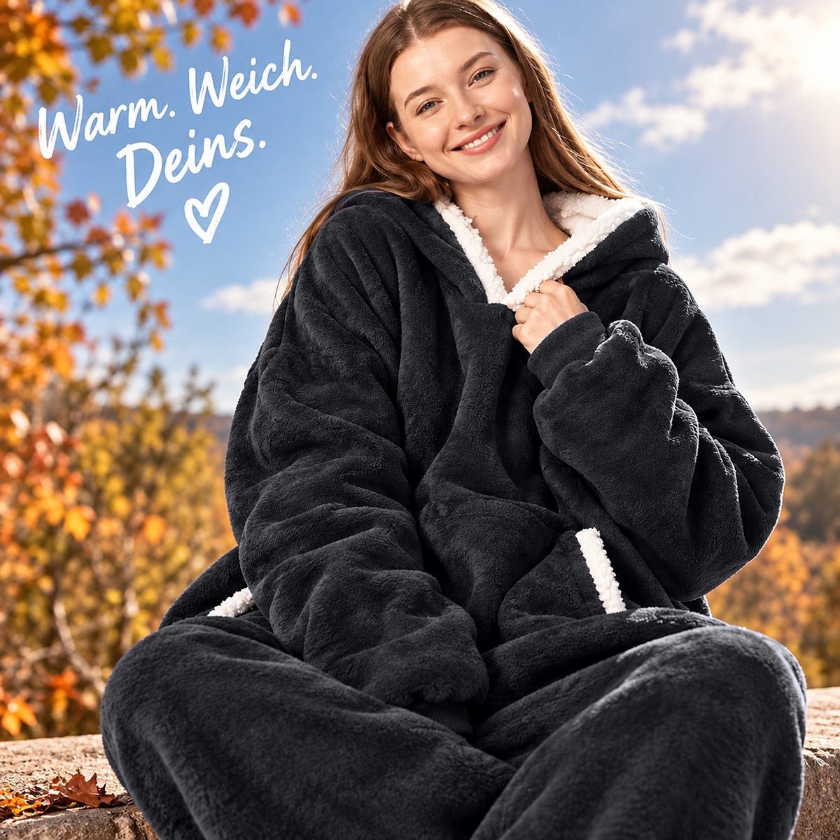 Wärmling Hoodie-Decke – Nachtschwarz